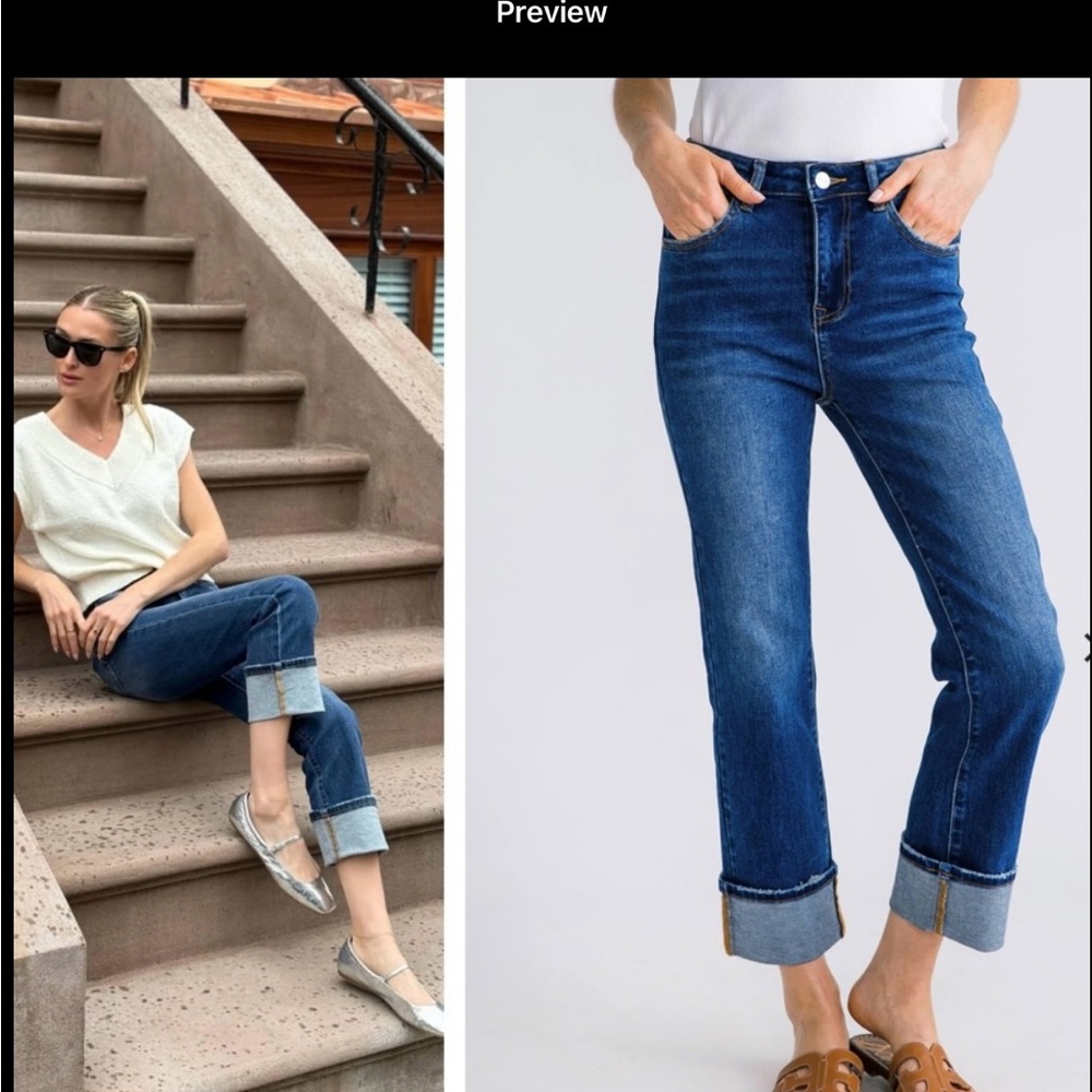 Risen Women's Blue cuffed Boyfriend Jeans